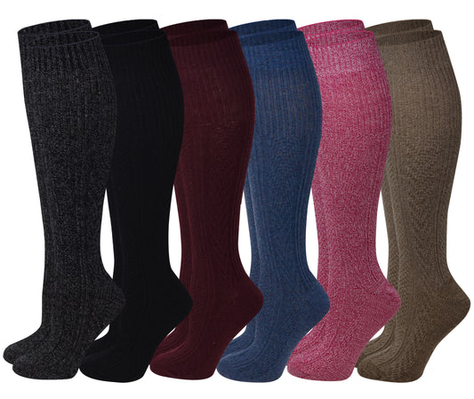 Knee High Boot Socks | Winter Cable Knit Multi Color | Womens (6 pairs)