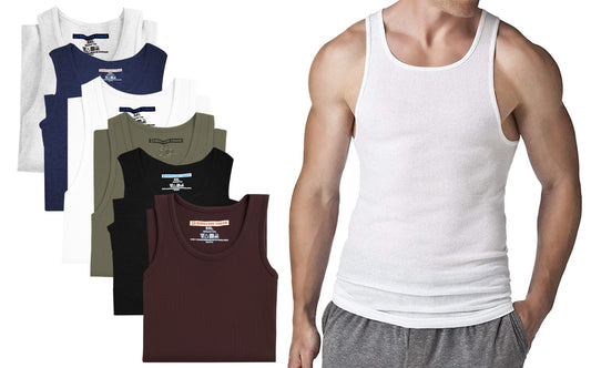 Muscle Ribbed Undershirts Tank Tops A-shirts Assorted Colors| BIG and TALL | Men's (6 Pack )