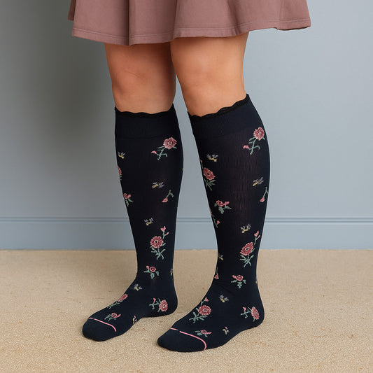 Knee High Compression Socks |Floral & Bees| Women's (1 Pair)