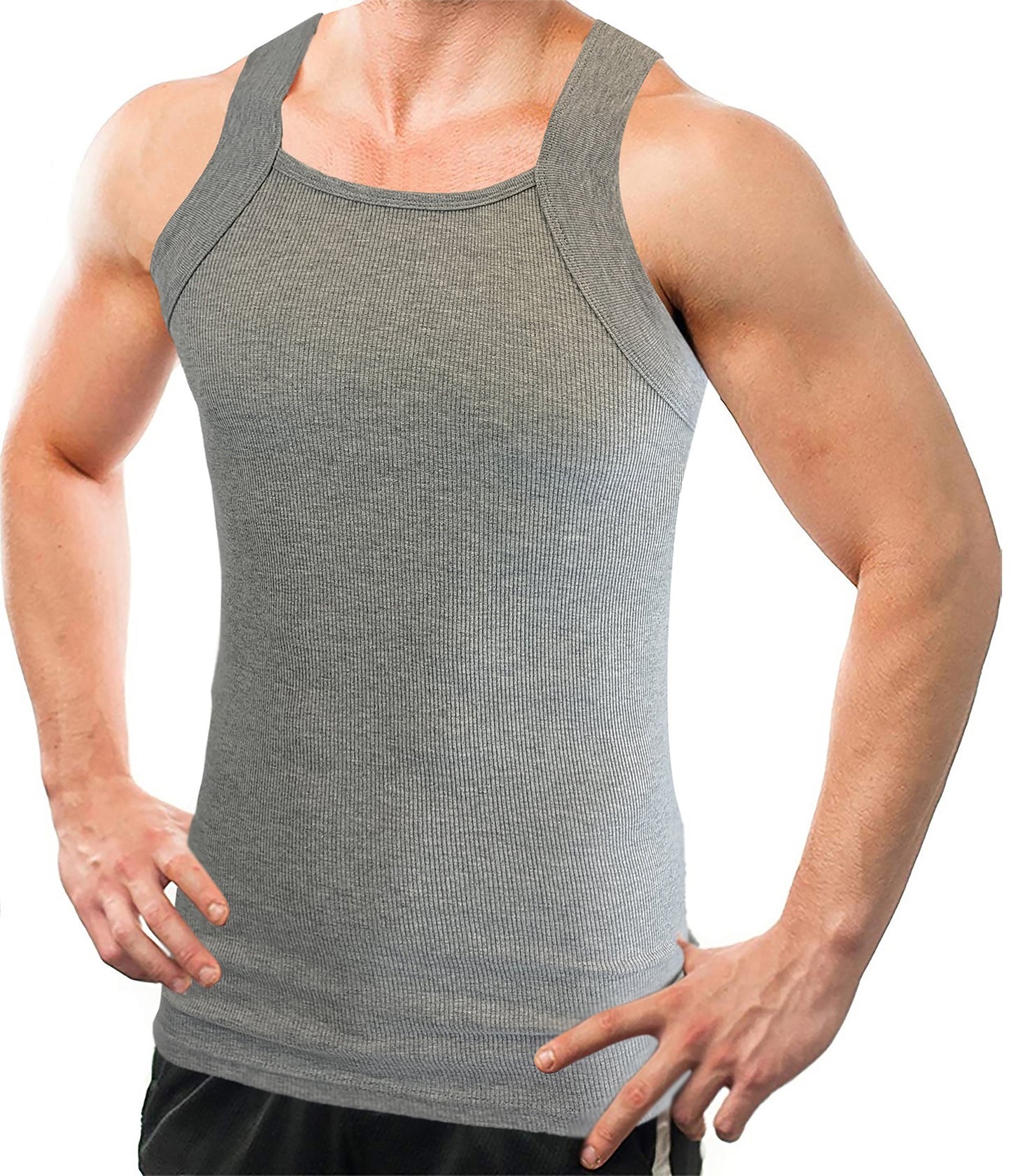 Square Cut G-unit Tank Top| Muscle Rib Basic Color A-Shirts | Men's