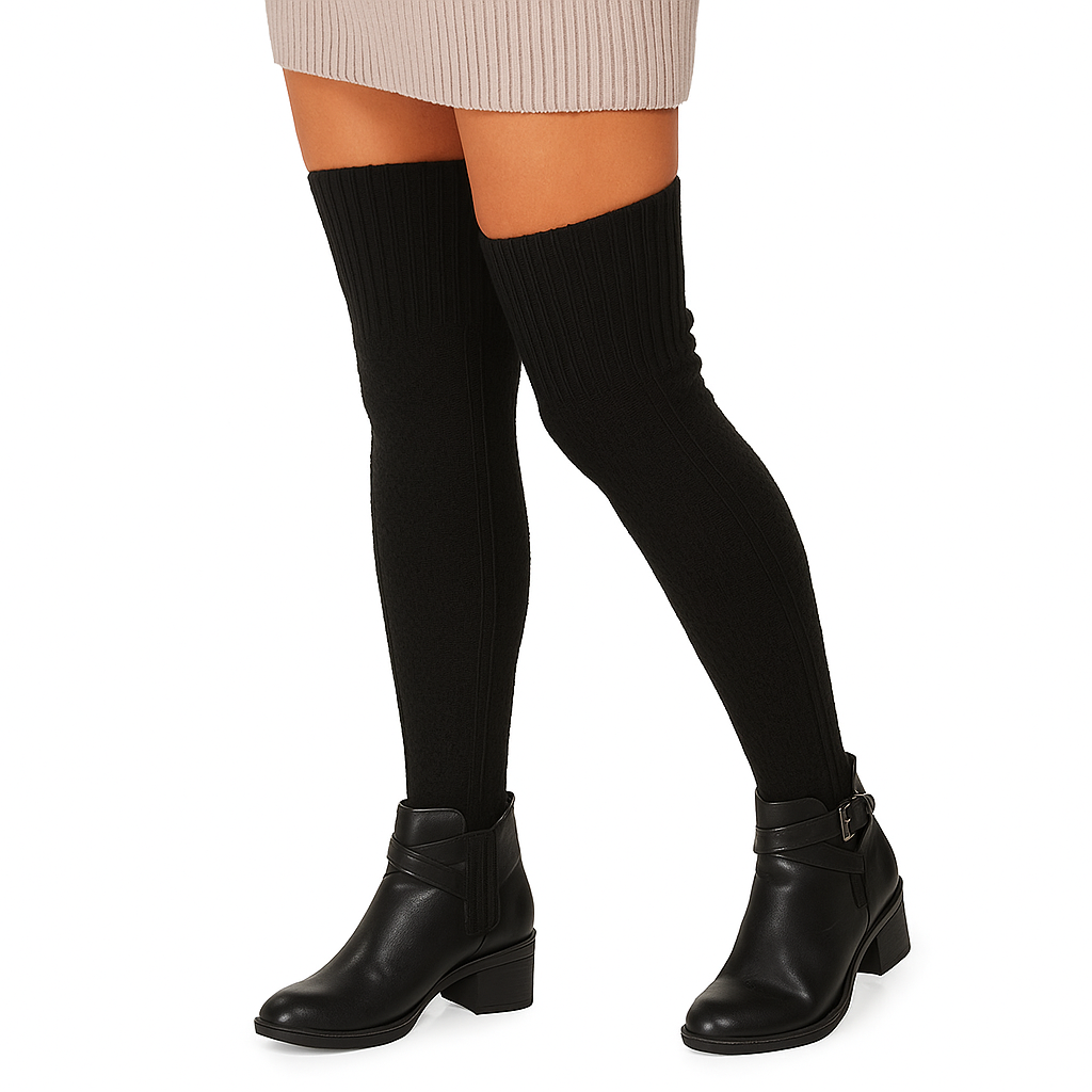 Women’s wool boot socks – 24 inch cable knit thigh high design