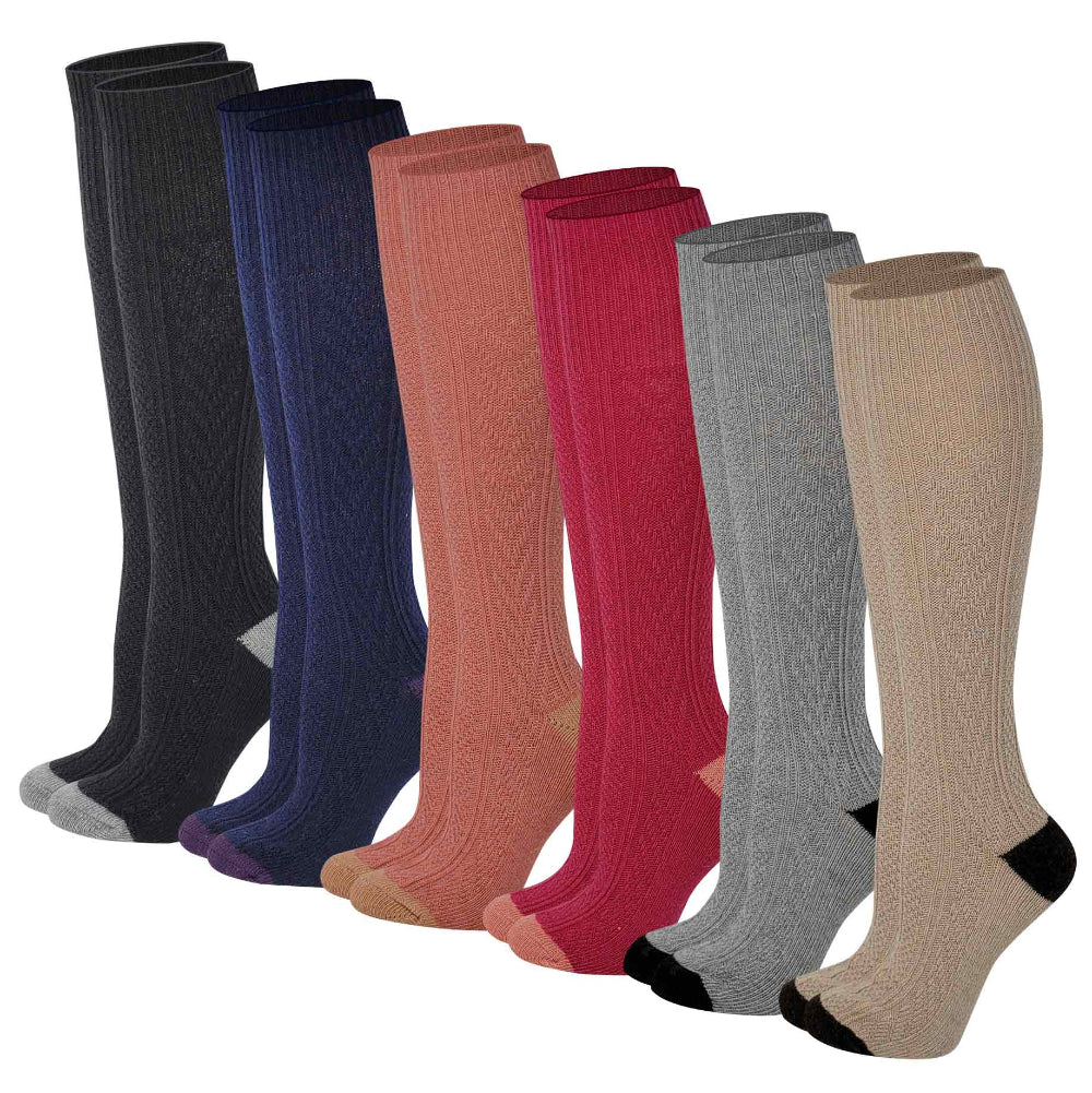 Women’s knee-high boot socks – winter cable knit two-tone multi-color by Sumona