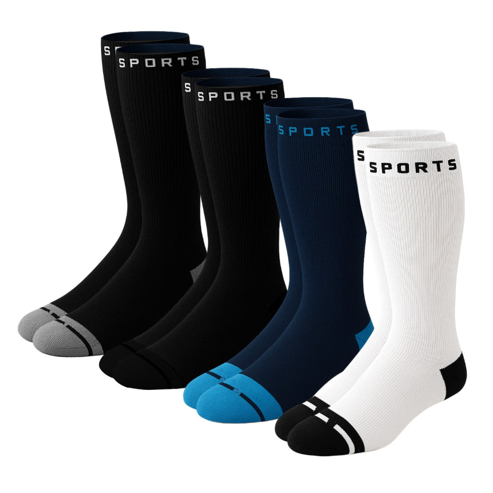 Unisex solid color compression knee-high socks – 4 pair sports support pack