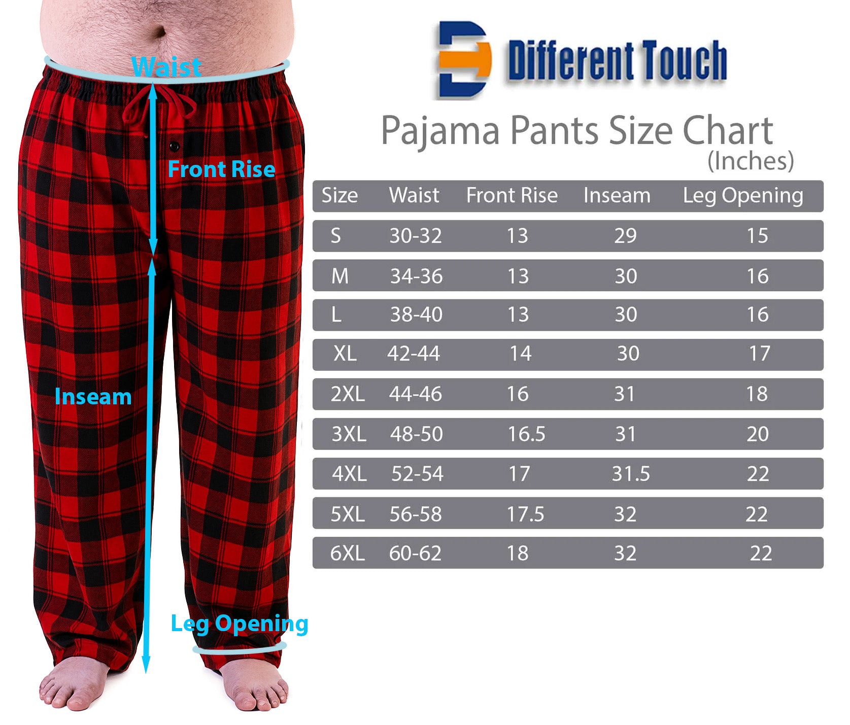 Different Touch men’s ultra-soft fleece sleepwear pants available in sizes S to 6XL