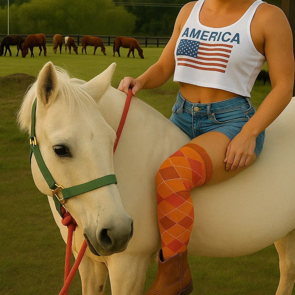 Bright argyle thigh high socks for women – perfect for events