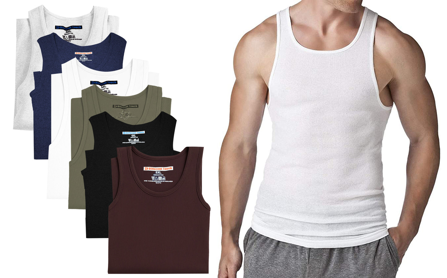 Muscle Ribbed Undershirts Tank Tops A-shirts Assorted Colors| BIG and TALL   | Men's (6 Pack )