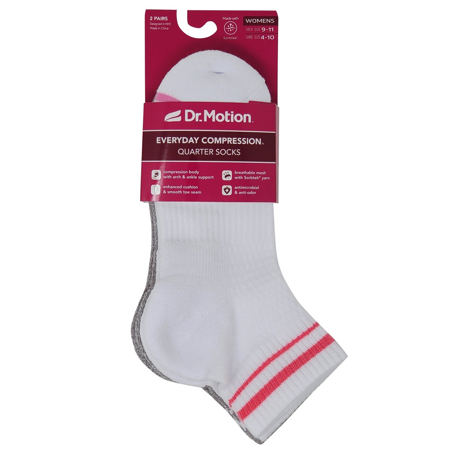 Quarter Compression Socks | Dr Motion Enhanced Cushion| Solid and Stripes (2 Pack)