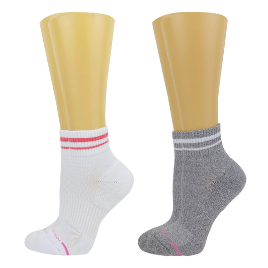 Quarter Compression Socks | Dr Motion Enhanced Cushion| Solid and Stripes (2 Pack)