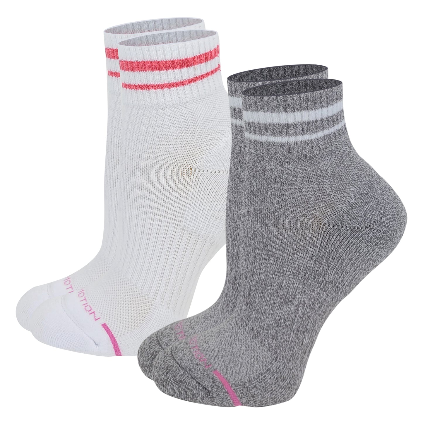 Quarter Compression Socks | Dr Motion Enhanced Cushion| Solid and Stripes (2 Pack)