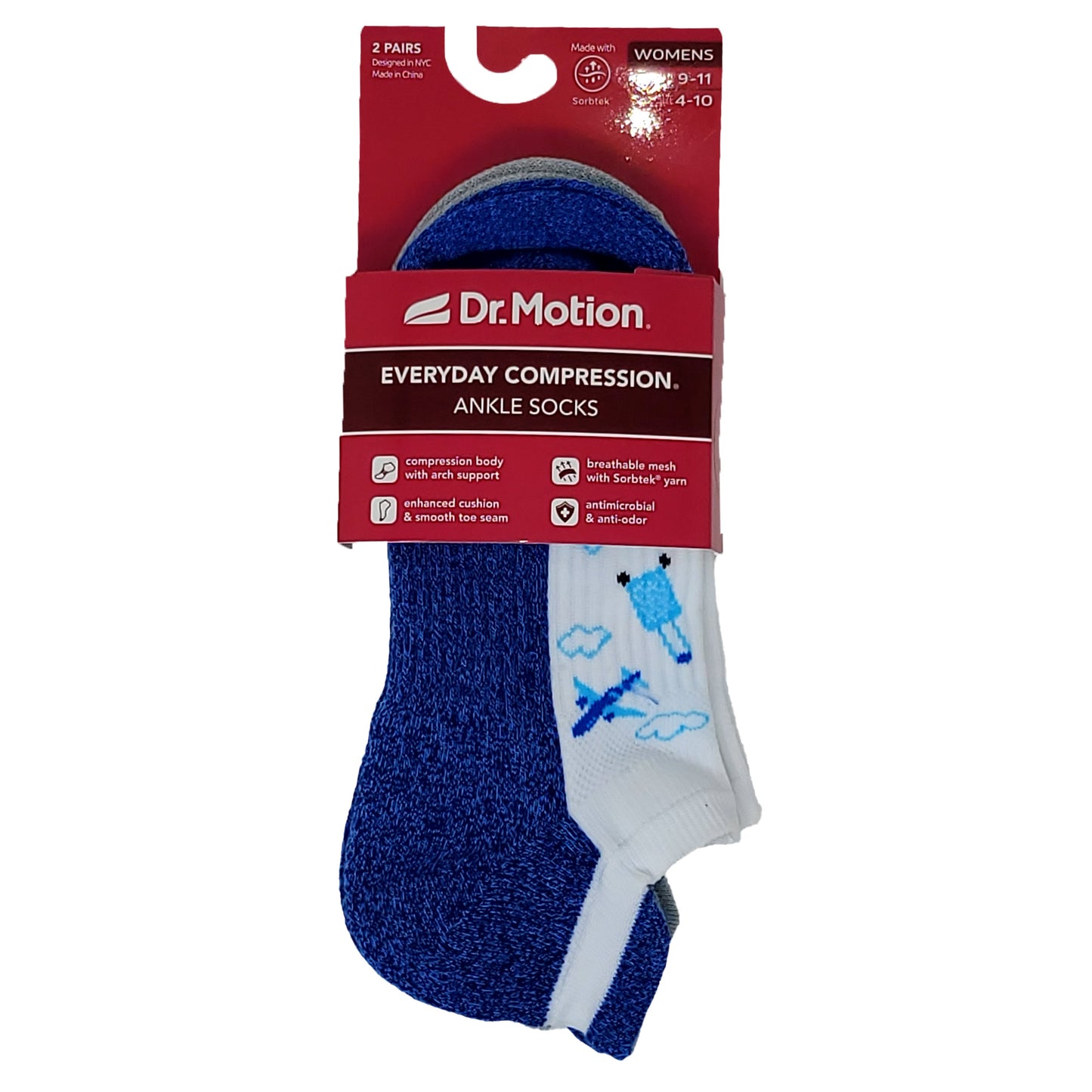 Ankle Compression Socks for women |Travel| Dr. Motion (2 Pack)