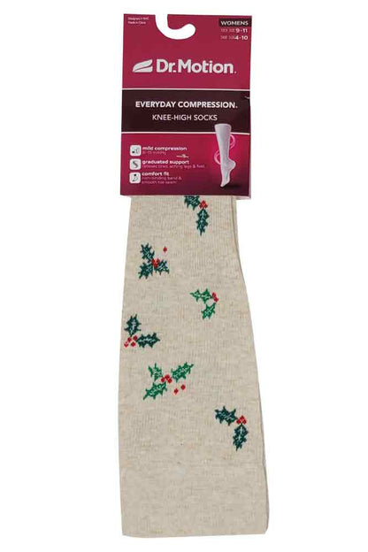 Knee-High Compression Socks | Christmas Holly Dr. Motion | Women (1 Pair)