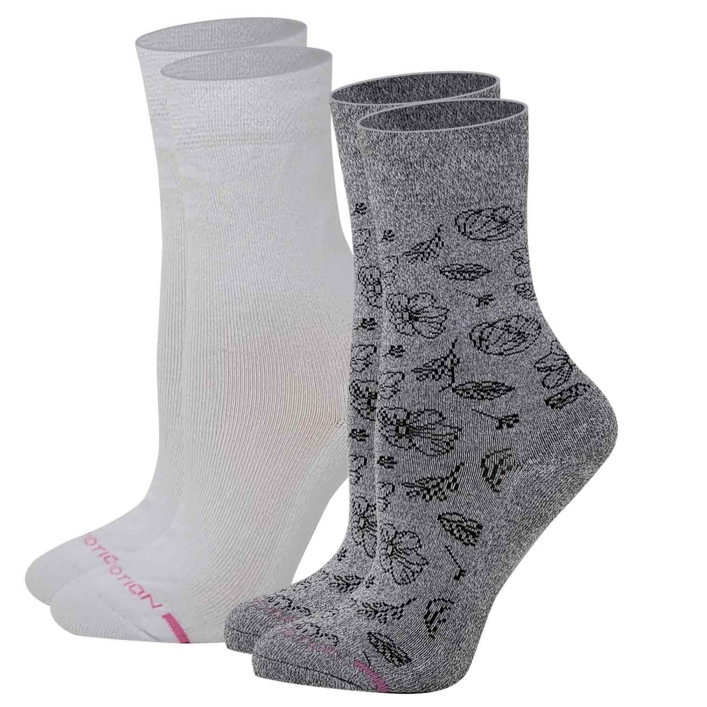 Crew Diabetic Socks | Floral Outline Half-Cushion | Dr Motion ( 2 Pack )