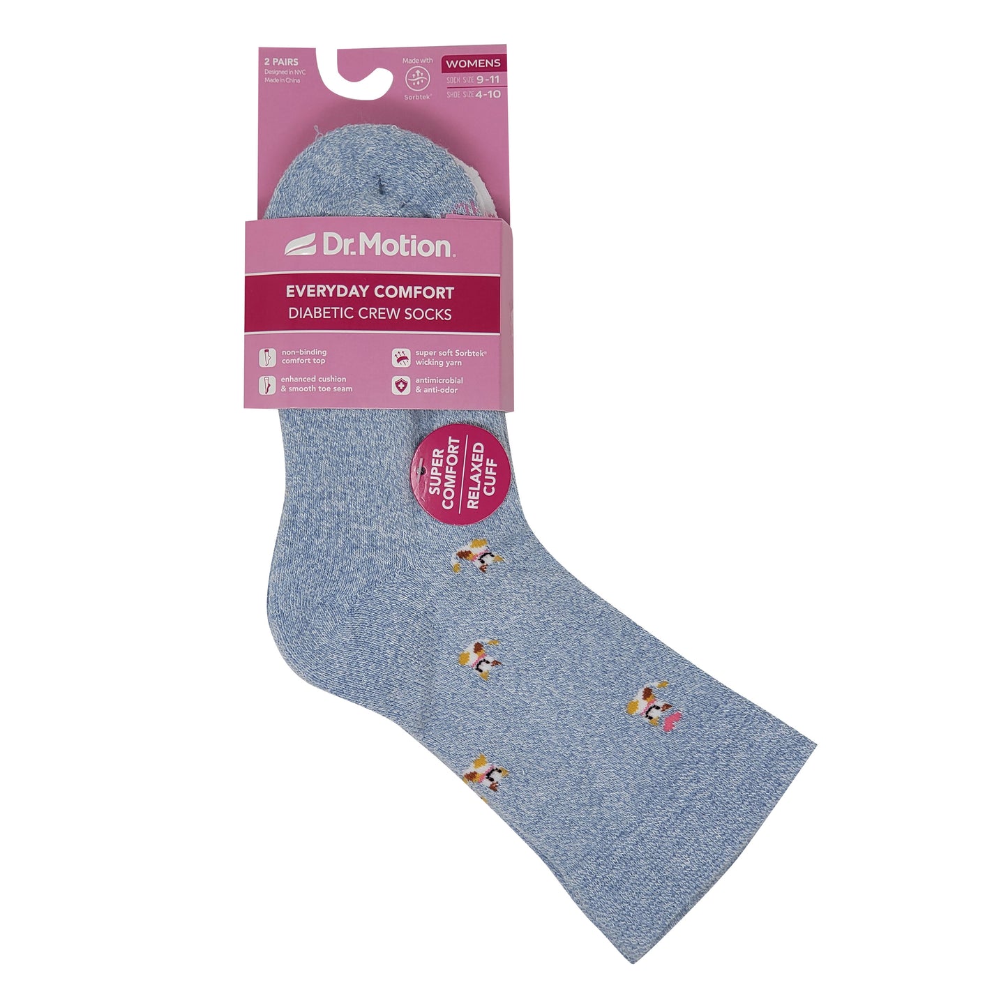 Crew Diabetic Socks | Heart and Cat Half-Cushion | Dr Motion (2 Pack)