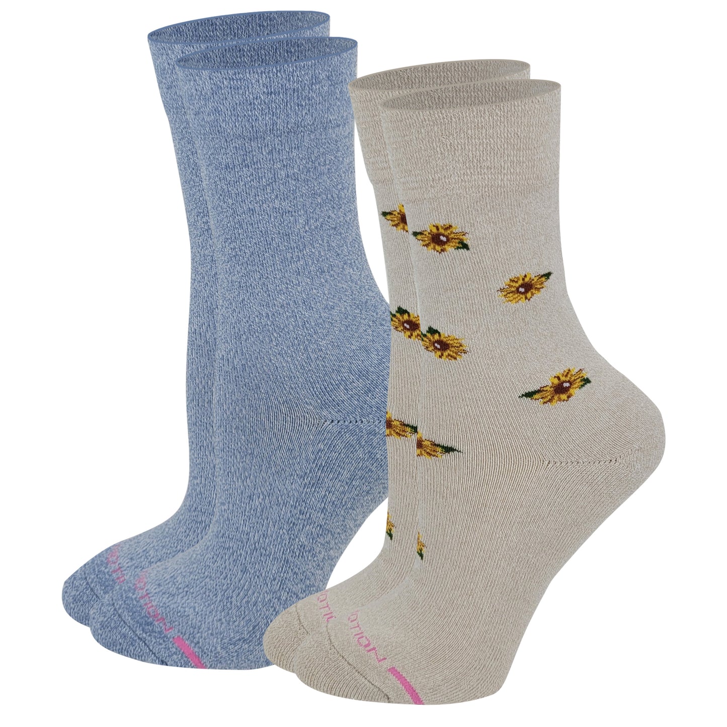 Crew Diabetic Socks | Sunflowers Half-Cushion | Dr Motion (2 Pack)