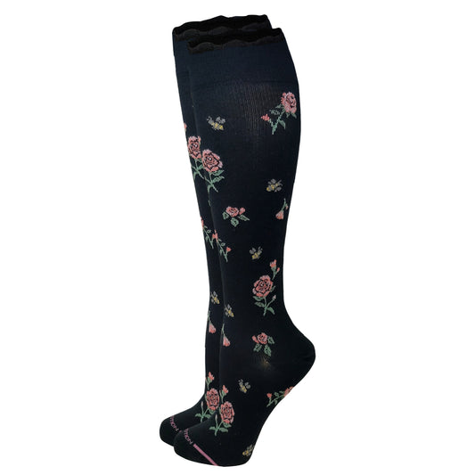 Knee High Compression Socks |Floral & Bees| Women's (1 Pair)