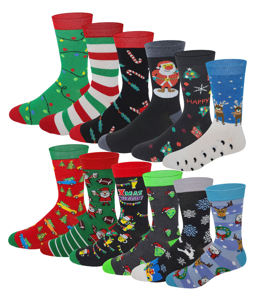 Men’s colorful Christmas dress socks – 12 pair assorted pattern pack”