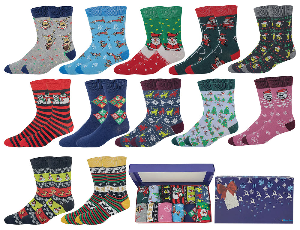 Men’s Christmas dress socks gift box – 12 pair festive set”