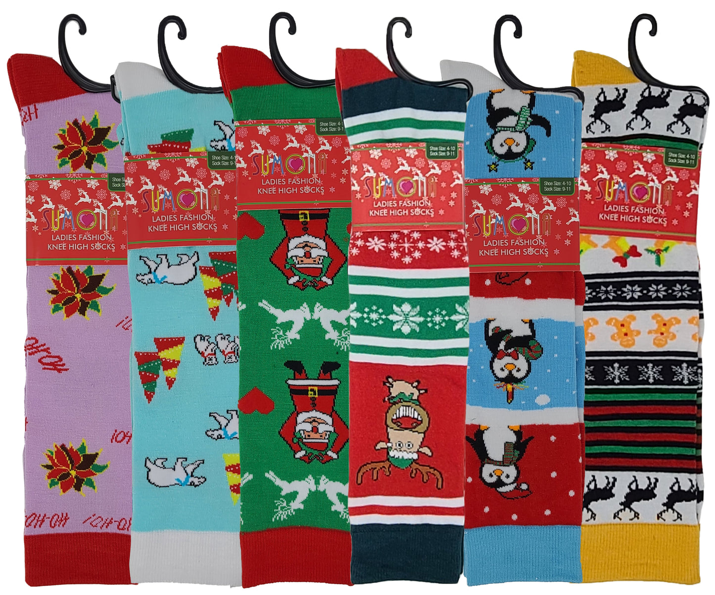 Knee High Socks | Christmas Novelty Design | Womens (6 Pairs)