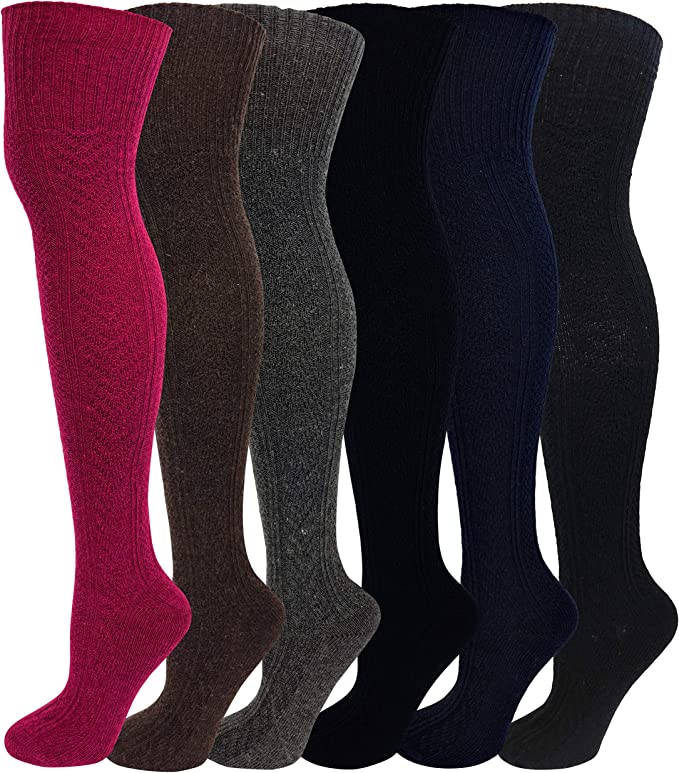 Women’s long wool boot socks – 6 pair cable knit winter collection