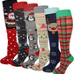 Women’s Merry Christmas knee-high socks – colorful holiday novelty design 6 pack