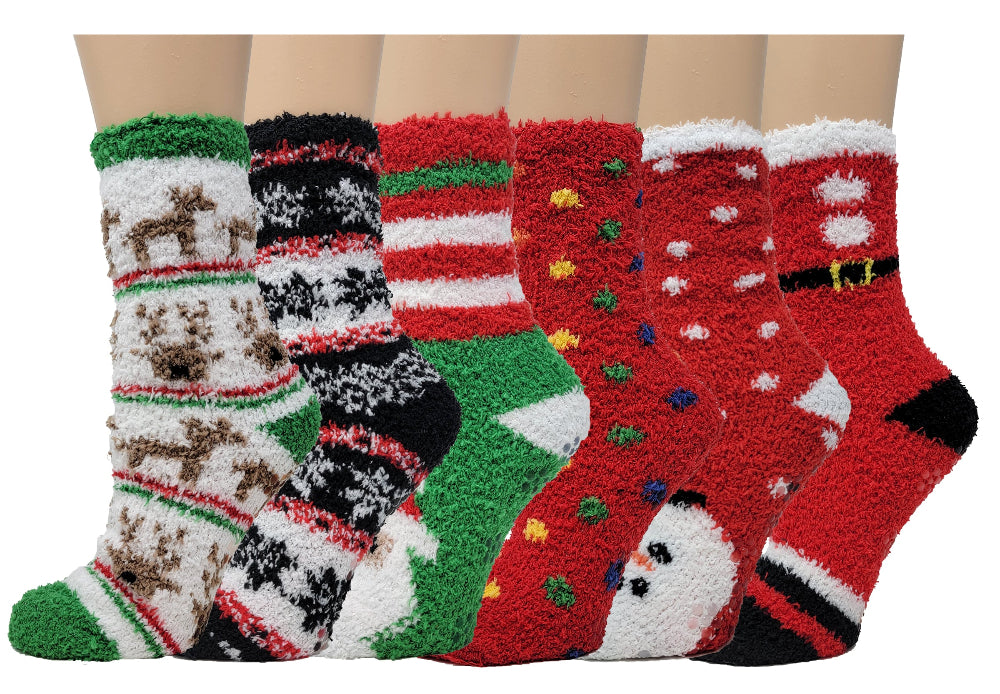 Unisex fuzzy Christmas socks with anti-slip grips – cozy home loungewear