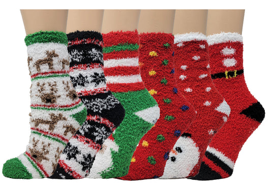 Unisex fuzzy Christmas socks with anti-slip grips – cozy home loungewear