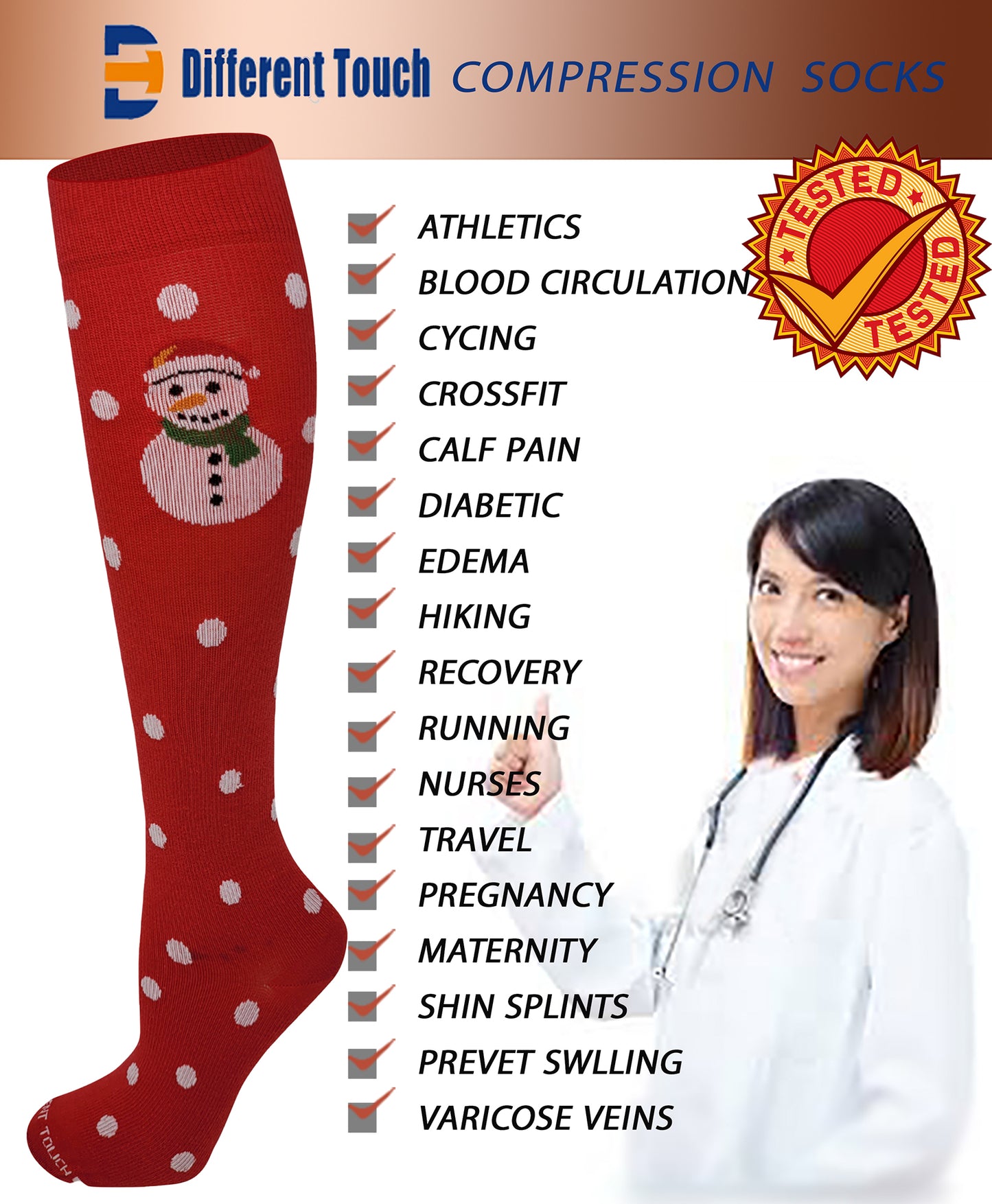 Compression Knee High Socks | Christmas Design