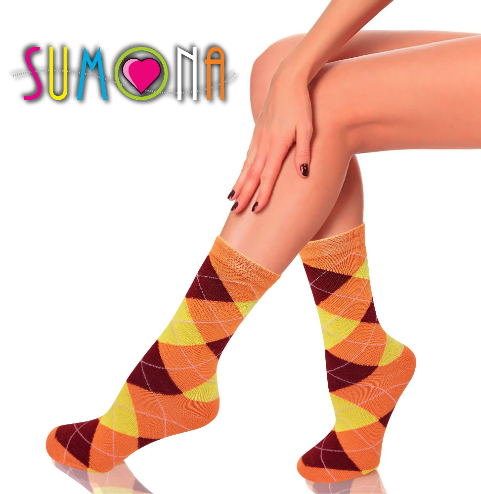 Women’s 6 pair argyle dress socks – vibrant multi-color crew designs